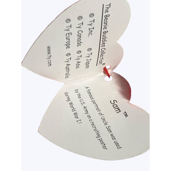 Ty Beanie Buddies  Plush Sam Red Bear With Patriotic Hat and Ribbon - Picture 5 of 11